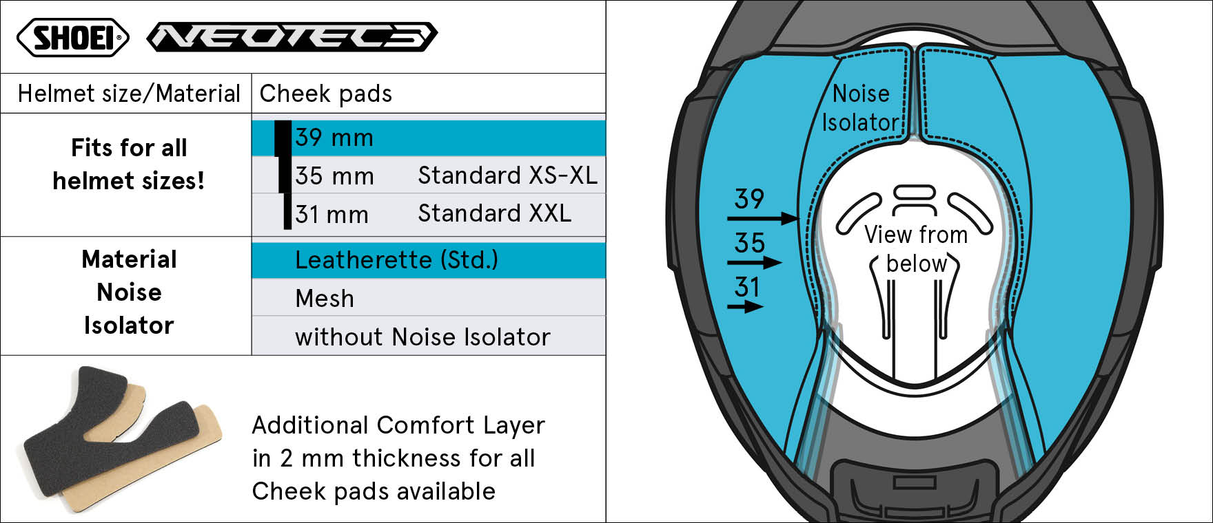 Cheek Pad 39mm (NEO3) Type-QL Shoei